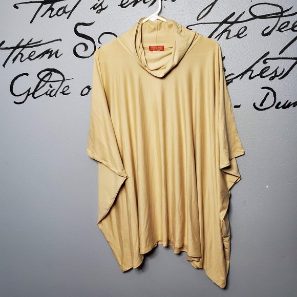 NWT Carlos by Carlos Santana Pullover Cowl Neck Poncho Swing Top, Camel, OS - Picture 2 of 8